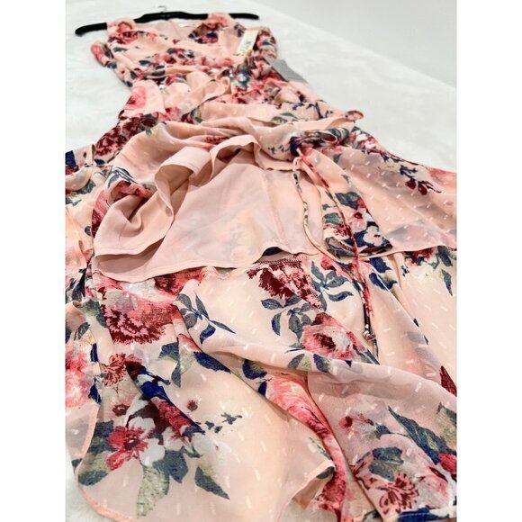 New Eliza J Size 6 Floral Ruched Chiffon Faux Wrap Dress - Picture 8 of 15